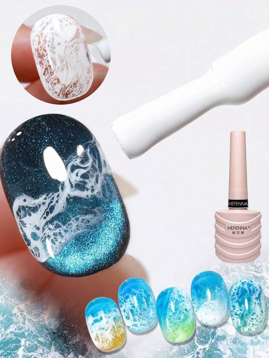 HEFENNA 1pc White Sea Wave Bubble Gel Polish For Quick Marble-Effect Blending.