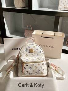 Carit & Koty 1pc Women's Fashion Backpack, PU Leather Material, With Adjustable Shoulder Straps And Multiple Compartments, Suitable For Daily Commute And School - White - View 13