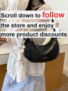 1pc Women's Solid Color PU Leather Shoulder Bag, Multifunctional Crossbody Commuter Bag, Adjustable Strap - Black - View 2