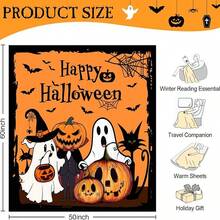 1pc Cute Cartoon Halloween Ghost Black Cat Pattern Flannel Blanket, Fluffy Anti-Pilling Warm Throw For Party Gift - Multicolor - View 4