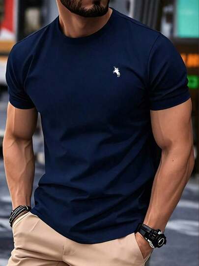 Camiseta Masculina Manga Curta Casual Versátil Algodão 100% Presente dia Dos Pais