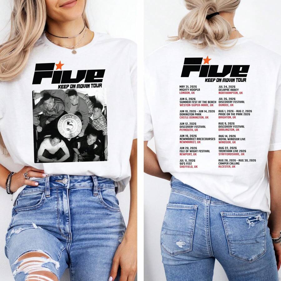 Five Keep On Movin Tour 2026 T-Shirt, Pop Music Fan Tee, E24 - 白色 - 查看 1