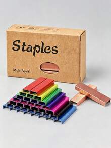1 Set/1000pcs Colorful Staples, Universal Office Supplies Staples, Document Staples, Book Staples, Staple Consumables, Office Supplies Accessories - Multicolor - View 1