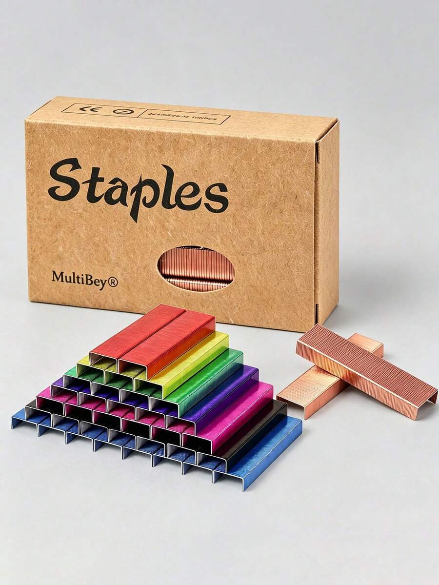 1 Set/1000pcs Colorful Staples, Universal Office Supplies Staples, Document Staples, Book Staples, Staple Consumables, Office Supplies Accessories - Multicolor - View 1