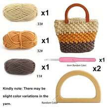 1 Set/6 Pieces New Spring/Summer Yarn Crochet Bag, With Wooden Handle, Dopamine Handmade Crochet Bag, Colorful Yarn And Crochet Handle Wallet Making Kit, Wallet Making, DIY Wallet Making - Multicolor - View 7