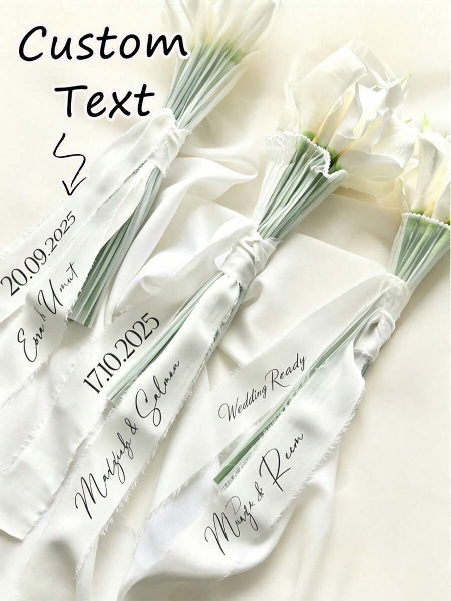 Personalized Wedding Bouquet Ribbon - Customizable Name And Date Floral Tapestry, Suitable For Bridal Shower, Birthday, Graduation Ceremony - Polyester Material, Elegant Design, Ideal Choice For Wedding Guest Gifts And Celebration Decor, Exquisite Style, High-Quality Craftsmanship - Multicolor - View 1