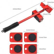 Juego de herramientas para elevar y trasladar muebles - Rodillos para muebles pesados, kit de deslizadores para muebles - Herramienta profesional de alta resistencia para elevar muebles con rodillos de traslado (ROJO, talla única) - A - Ver 6