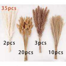 Brown Artificial Pampas Grass Bouquet, Bulk Bunny Tail Grass, 43.18cm Boho Artificial Fluffy Pampas Reed, Wedding Home Table Party Decoration (Classic Style) - Brown - View 5