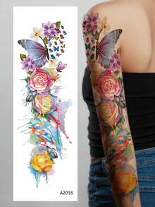 1sheet Flower Pattern Tattoo Sticker - Multicolor - View 6