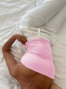 Top de tubo de punto ajustado sexy de verano para mujer talla grande unicolor rosa - Rosa - Ver 10