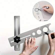 1 pieza Regla universal multifunción de acero inoxidable 304, herramienta de posicionamiento de perforación de precisión, localizador de azulejos y mármol, adecuada para herramienta universal de medición y marcado de azulejos de pared y piso, regla de ángulo de grado industrial - A - Ver 1