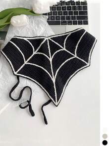 1pc Halloween Sweet & Cool Skeleton Knitted Triangle Bandana Headband For Women, Thin Spring/Summer Outdoor Photography Headscarf, Personalized Headwrap Hat, Cute Handmade Crochet Hair Accessory, Pumpkin/Cobweb/Vampire/Mummy/Ghost - Multicolor - View 14