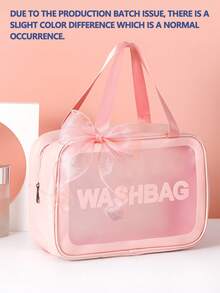 1PC Cute Bow Travel Makeup Bag Clear Cosmetic Organizer Waterproof Large Capacity Portable Toiletry Bag For Women Gift - Pink - View 10