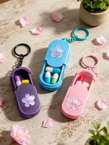 Portable Hanging Storage Box With Flower Decoration, Multi-Function Storage Box Keychain, Suitable For Office Workers Pill Vitamin Storage Box, Handmade Mini Pill Box, Travel Medicine Storage Box, Daily Vitamin Pill Box, Pocket Carry Box, Candy Box, Daily Pill Storage Container, Waterproof Pill Box Daily Medication Organizer, Keychain, Home Essential, Travel Essential, Back To School Gift, Teacher's Day Gift, Family Gift - Multicolor - View 8