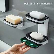 1pc Bathroom Wall Mounted Soap Dish, Double Layer No-Drill Wall Mounted Soap Holder, Self-Draining Soap Rack, Suitable For Soap, Silicone Soap Holder With Drainage Holes, Soap Dish, Soap Rack, Soap Bottle, Cup, Sink Or Countertop Storage Rack, Kitchen Countertop Home Bathroom Decor, Autumn Decor, Back To School Decor - View 3