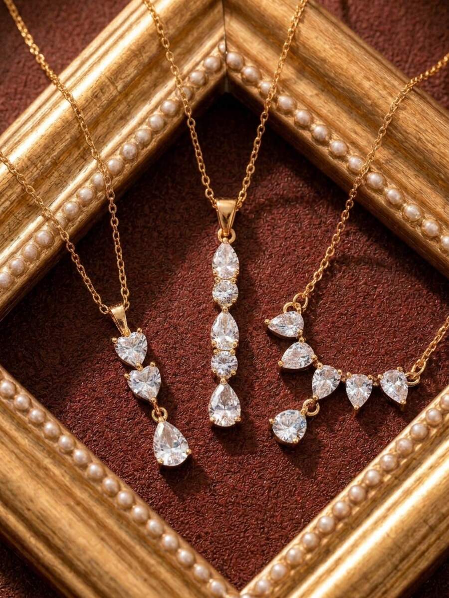 1 Peça Novo Colar de Zircônia Cintilante, Estilo Requintado de Alta Qualidade, Artesanato de Gotejamento de Óleo, Banhado a Ouro 14K, Joia de Material de Cobre, Adequado para Esposas e Mães Usarem, Criando um Visual de Luxo Diário. Combina Facilmente com Looks Diários de Meninas, Festas de Férias na Praia, Festivais de Música, Viagens e Ocasiões de Turismo. Joia Charmosa para Mulheres. Pulseiras e Colares Femininos. Pequenos Acessórios. - Multicolorido - Visão 1