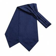 Navy Blue Tiny Square Texture Ascot Cravat, 3 Piece Coordinated Set Ideal For Office Work Includes Hanky Cufflinks - Blue - View 3