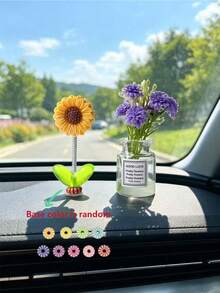 1件裝 花瓶＋向日葵裝飾品 車用裝飾配件 可愛花卉裝飾（底座顏色隨機發貨） - 擺飾 - 查看 10