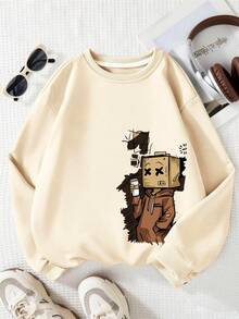 2pcs/Set Boys Casual Minimalist Paper Man & XX Graphic Print Crew Neck Sweatshirt And Pants Set, Autumn/Winter Fashion Comfortable New Style - Multicolor - View 4