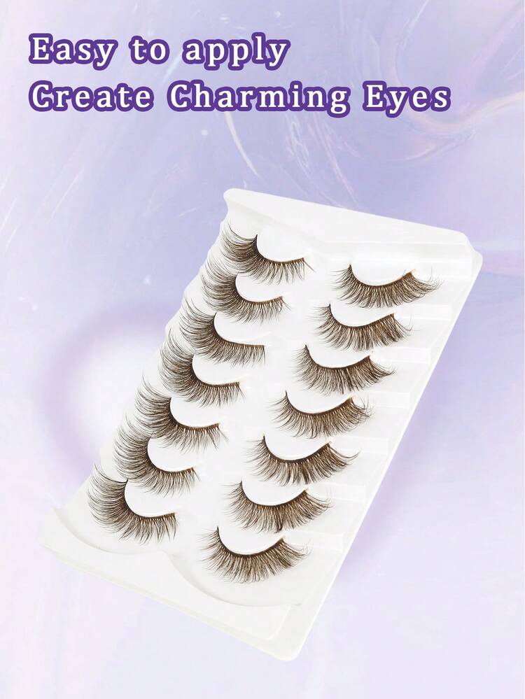 7 Pairs Brown Lashes Cat Eye Wispy Eyelashes Natural Look False Eyelashes Fox Eye Lash Brown Wispy Faux Mink Brown Lashes - Brown - View 8
