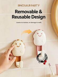 Cartoon Dinosaur Strong Adhesive Hook Damage-Wall Hanger For Bathroom Kitchen Bedroom Cute Storage Organizer Reusable Sticky Hooks Heavy Duty Stainless Steel Non-Marking Adhesive Wall Mount Holder - View 2
