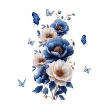 1pc Blue And White Peony Flower Butterfly Wall Sticker, Bedroom Bathroom Decor Decal, PVC - A - View 6