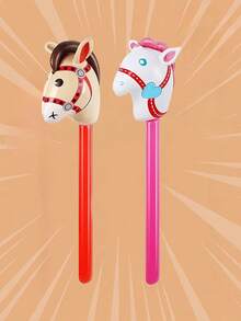 1pc 37 Inch Inflatable Stick, Inflatable Cowboy Horse Head Stick, Pony Stick Balloon, Suitable For Party, Birthday Theme Party, Home Decor, Family Gathering Photo Props - Multicolor - View 7