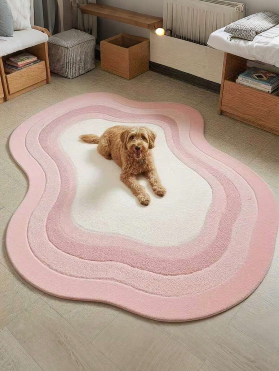 1pc 2026 New Arrival, Gradient Pink Wavy Asymmetrical Annual Ring Living Room Area Rug, Autumn Bestseller, Soft Absorbent Skin-Friendly, Suitable For Bedroom Or Living Room Decor, Holiday Gift, Bedroom Rug, Comfortable Home Accessory, Decorative Rug, Bedroom Decor, Small Rug, Rug, Home Decor, Living Room Rug, Living Room Small Rug - Multicolor - View 1