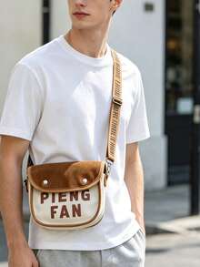 PIENG FAN Vintage Canvas Crossbody Bag, Men's Shoulder Bag, Adjustable Strap, Multi-Pocket Large Capacity Commuter Bag, Lightweight Messenger Sling - Multicolor - View 1