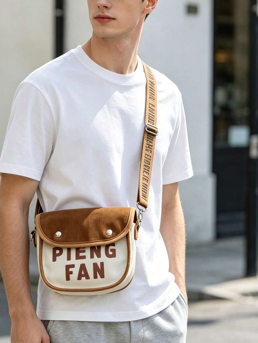 PIENG FAN Vintage Canvas Crossbody Bag, Men's Shoulder Bag, Adjustable Strap, Multi-Pocket Large Capacity Commuter Bag, Lightweight Messenger Sling - Multicolor - View 1