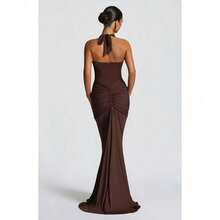 Elegant Vacation Style Backless Neck Wrap Dress - 咖啡色 - 查看 3