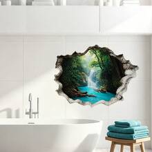 1/2/3pcs Tropical Jungle Lake Landscape Wall Stickers, Reusable, Autumn Country Style, Bathroom Storage Organizer Rack, Vintage Bathroom Natural Home Decor - Multicolor - View 4