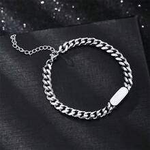 1pc Punk Style Stainless Steel Metal Bracelet Necklace, Suitable For Men, Party, Music Festival, Valentine's Day Gift, Jewelry Accessory - Silver - View 3