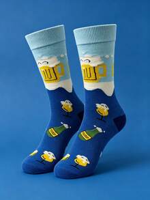 1 Pair Beer Mug Print Mid-Calf Socks, Funny Quirky Breathable Versatile Unisex Socks - Multicolor - View 8