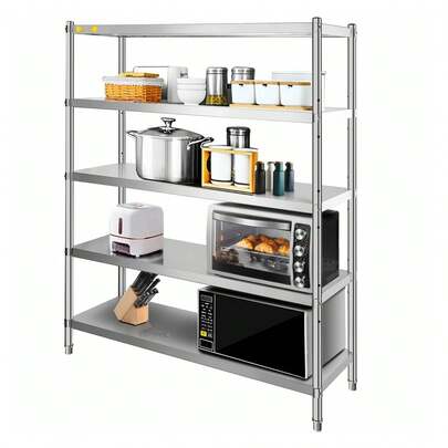Stainless Steel Shelving 60x18.5 Inch 5-Tier Adjustable Shelf - 330lb Capacity