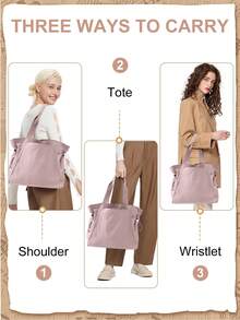 Floless Women's Handbag, Women's Laptop Business Office Bag, 14-Inch Laptop Compartment Shoulder Bag, Top Handle Bag, Casual Handbag, Large Capacity Women's Zipper Shoulder Bag, Shopping Travel Work Crossbody Bag, Eye-Catching Women's Work Bag, Women's Gift - Rusty Rose - View 7