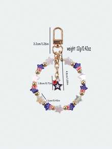 Pulseira Patriótica com Contas, Cordão de Telefone e Pingente de Bolsa com Contas Acrílicas em Estrela Vermelha, Branca e Azul, Pingente de Coração com Bandeira Americana, Dia da Independência - 2864 - Visão 5
