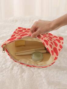 1pc Portable Cosmetic Storage Bag Heart Pattern Double-Sided Print Travel Zipper Makeup Bag Multi-Function Toiletries Organizer - Multicolor - View 2