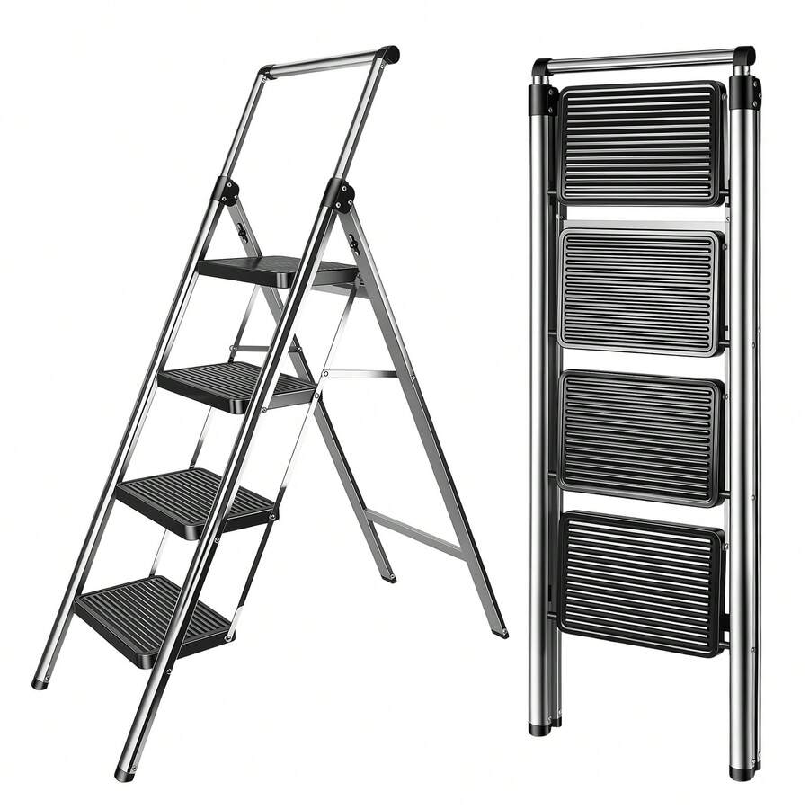 Huini 4 Step Ladder With Handrail, Folding Step Ladder, Non-Slip Household Ladder, Steel Folding Step Stool, Multifunctional Step Stool, Maximum Load 150 Kg - Tangga 4 Langkah - View 1
