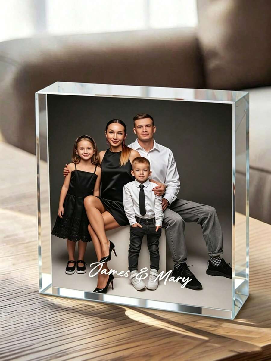 1pc Customized Acrylic Photo Block, Personalized Photo Frame, 3D Acrylic Plaque For Wedding Anniversary Family Photo, Home Decor, Graduation Birthday Gift - Multicolor - View 1
