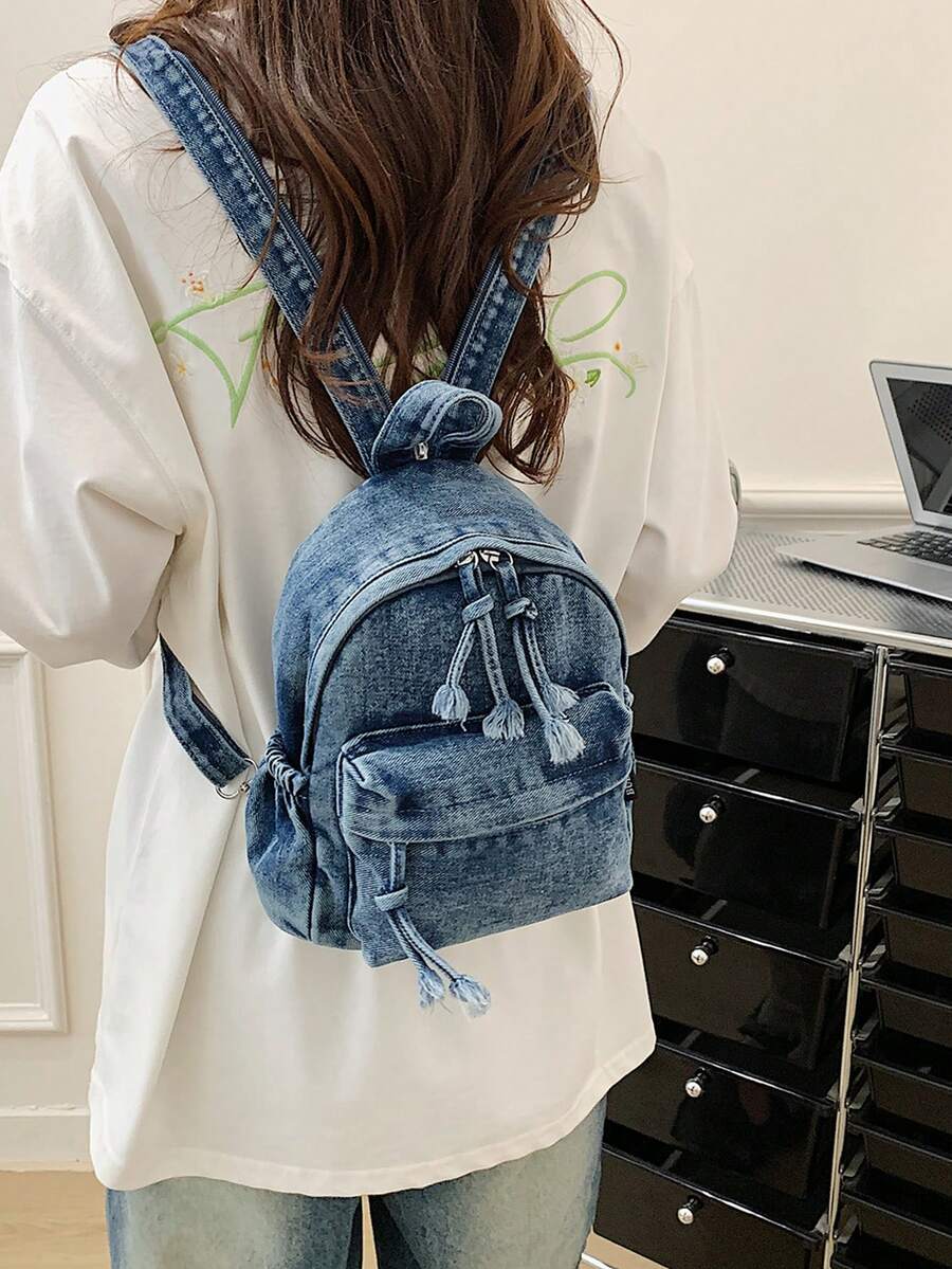 Denim Backpack For Female College Students, Simple Large Capacity Backpack, Essential Chest Bag For Women Commuting And Traveling