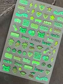 4 Peças Adesivos de Arte de Unhas Estilo Neon Y2K, com Padrões Vibrantes de Chama, Raio e Frutas Tropicais, Suprimentos Profissionais para Artista de Unhas, Adequado para Festivais de Música, Festas de Praia de Verão e Looks de Unhas da Moda Diária - Multicolorido - Visão 4