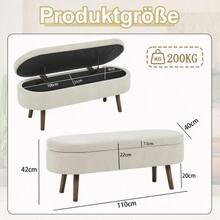 Multifunctional Storage Bench, Soft Chenille Fabric, Wooden Legs, Solid Wood Frame, 20L Storage Space, 110x40x42cm, For Bedroom, Living Room, Shoe Bench, Hallway - 米色 - 查看 2
