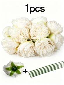 1/5/7/10/12/50pcs Artificial Silk 5-Head Lotus Flower With Long Stem Peony, Suitable For Wedding Celebration Decor, DIY Floral Arrangement, Home Living Room Bedroom Dining Room Decor, Back To School Supplies, Wedding Decoration, Artificial Flower, Garden Decor, Artificial Plant Decoration - White - View 18