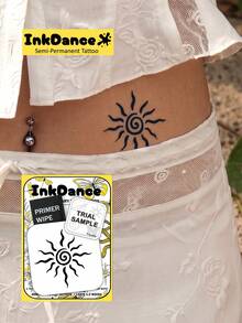 1 Set "Spiral Sun" New Technology Tattoo Sticker, Semi-Permanent, Bohemian Style, Bold, Y2K, Temporary Tattoo, Realistic Tattoo, Waterproof And Long-Lasting, Realistic Design, Plant-Based Formula, InkDance, Ink Dance, Gift MNF083 - Black - View 7