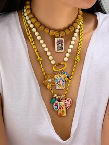 1/3 Pcs Boho Multi Strand Layered Necklace For Women, Colorful Enamel Cowgirl Wild West Charms Statement Pendant Necklace Jewelry Gift For Her - Multicolor - View 9