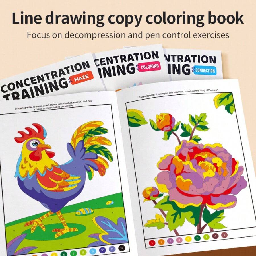 1pc Children's Magic Line Focus & Attention Training Maze Connect-The-Dots Introductory Thinking & Intelligence Development Educational Challenge Game, Pre-Writing Practice Workbook With Common Vocabulary, Suitable For Kindergarten And Children Aged 3+ - Multicolor - View 1