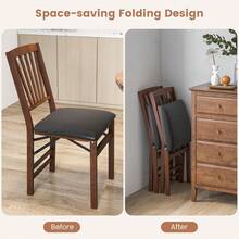 Folding Dining Chairs Set Of Two, Solid Wood Foldable Kitchen Chairs With Padded Seat, Heavy Duty Space Saving Furniture For Apartment Small Space, Vintage Natural Wood Grain - Walnut-x Back - View 6