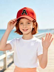 1pc Customized A-Z Letter Baseball Cap, Adjustable Breathable Hat, Suitable For 8-16 Years Old Boys And Girls, Daily Sports Sun Hat - Red - View 4