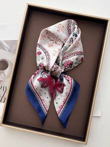 1pc Simulated Silk Paisley Pattern Printed Small Square Bandana, Men's Sun Protection Scarf, Versatile Headwrap Decorative Necktie - Navy Blue - View 1